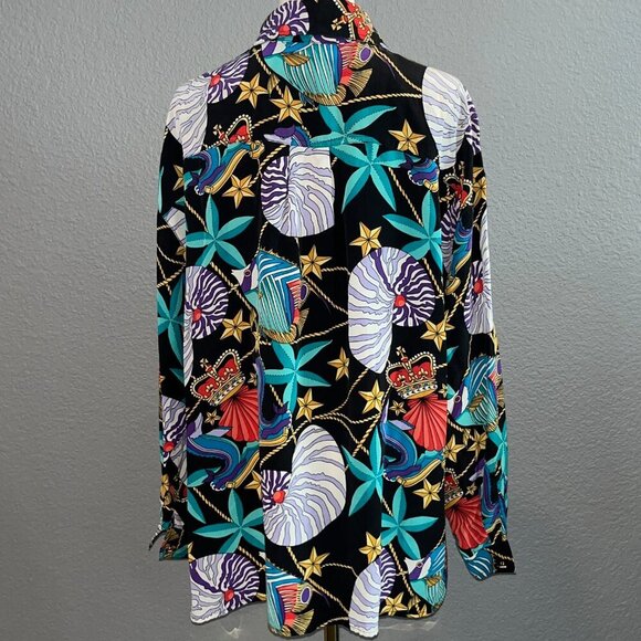 Vintage REGINA PORTER for I. MAGNIN 100% Silk Shell Sea Shell Blouse Women's 1X - Picture 4 of 9